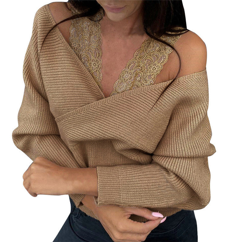 Women's Off-Shoulder Lace Trim Top, Slim Fit Long Sleeve Sexy Y2K Blouse