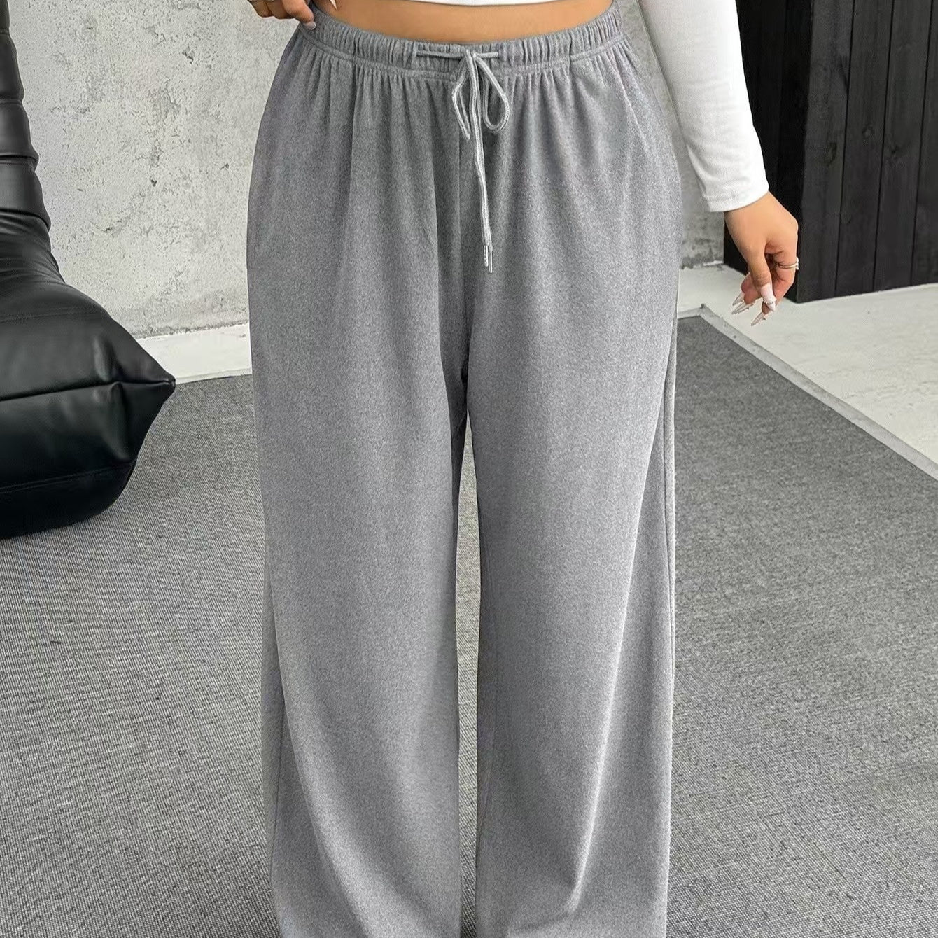 New Women's Drawstring-waist Straight-leg Casual Loose Pants