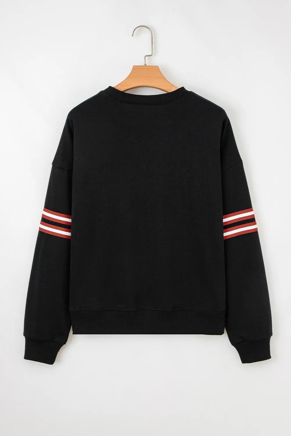 Black Varsity Baseball Bow Graphic Striped Sleeve Baggy Sweatshirt