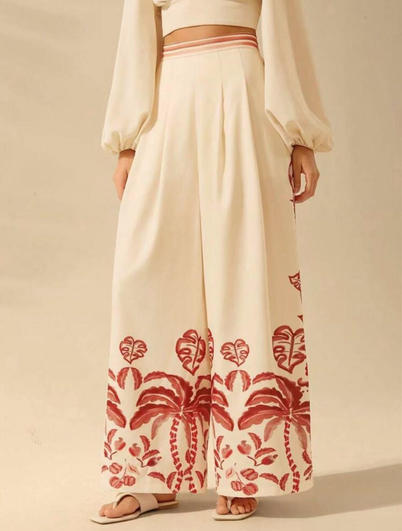 Women's Printed Casual Loose High-Waist Wide-Leg Pants