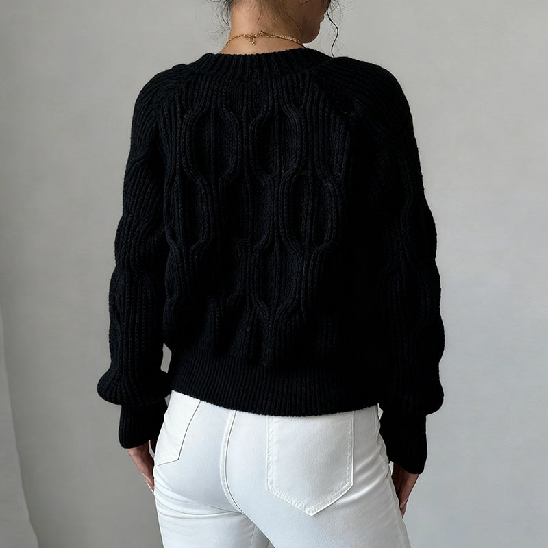 Women's Bow Cropped Cardigan - Long Sleeve V-Neck Button Down Knit Sweater Top