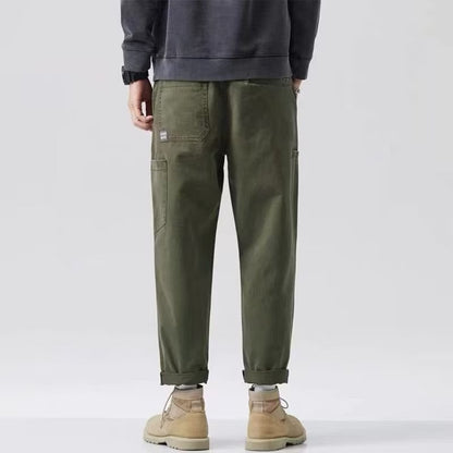 Mens Solid-Color Straight-Leg Mid-Waist Work Pants