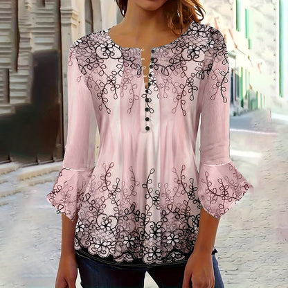 Women's V Neck 3 4 Sleeve T Shirts Button Front Dressy Casual Tees Shirt Tunic Blouses