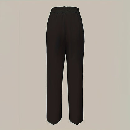 Women's Solid Color High-Waisted Wide Leg Pants, Relaxed Fit Straight Leg Trousers With Zip-Fly For Daily Wear
