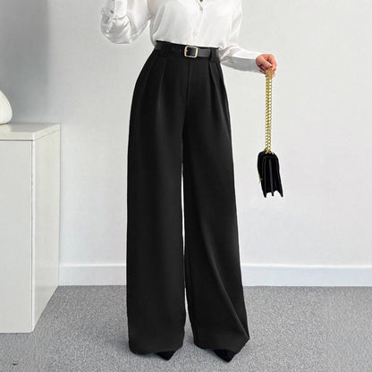 Women's Loose-fit, Figure-flattering Solid-color High-waist Wide-leg Pants