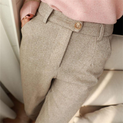 Women's Solid Color Wool-Like Tapered Trousers, Classic Ankle-Length Pants For Office And Formal Wear