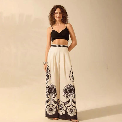 Women's Printed Casual Loose High-Waist Wide-Leg Pants