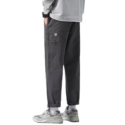 Mens Solid-Color Straight-Leg Mid-Waist Work Pants
