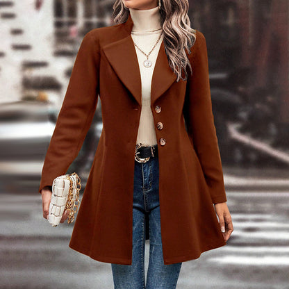 Women's Winter Overcoat Lapel Collar Single Breasted Outerwear Long Pea Coat