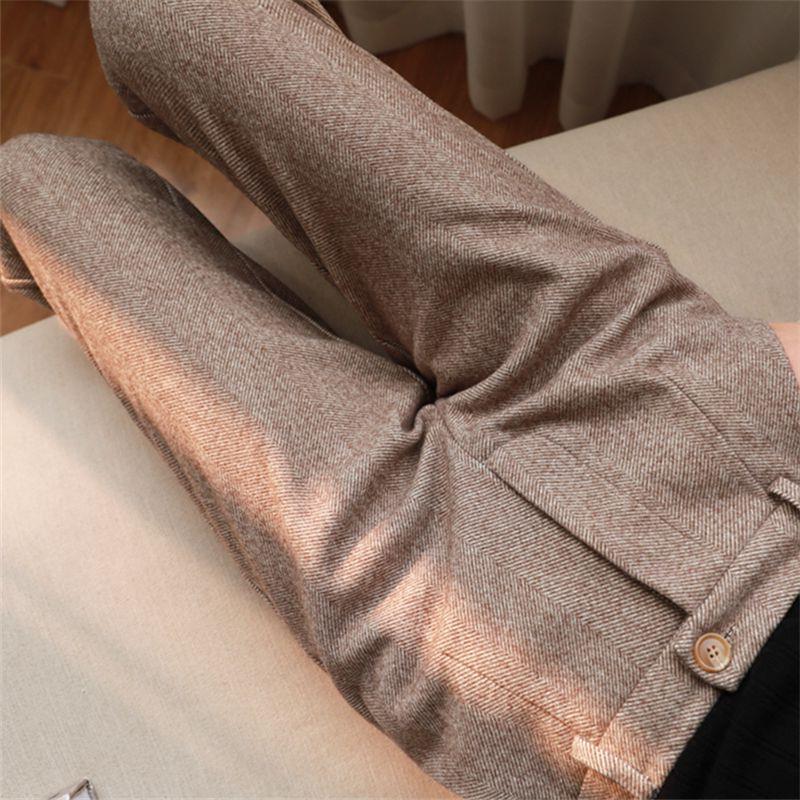 Women's Solid Color Wool-Like Tapered Trousers, Classic Ankle-Length Pants For Office And Formal Wear