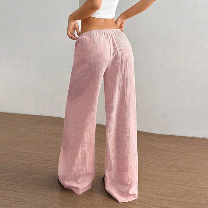 Plus Size Women's Solid Color High-Waisted Wide Leg Pants Drawstring Waist Casual Trousers For Spring And Autumn