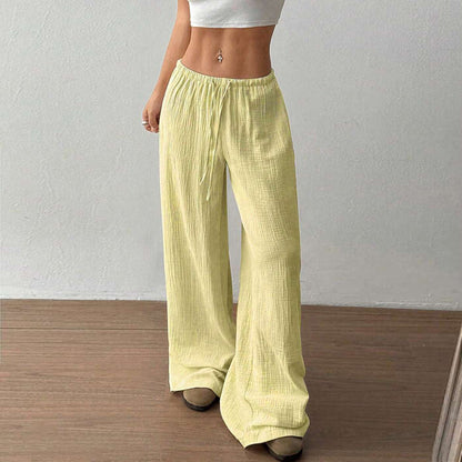 Plus Size Women's Solid Color High-Waisted Wide Leg Pants Drawstring Waist Casual Trousers For Spring And Autumn