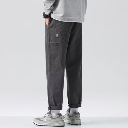 Mens Solid-Color Straight-Leg Mid-Waist Work Pants