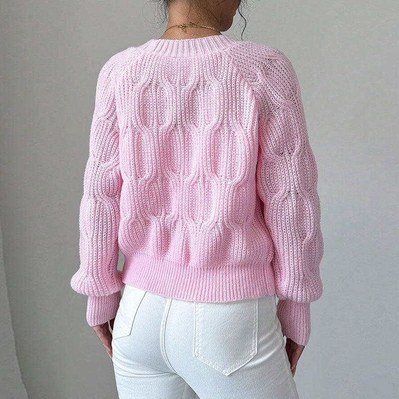 Women's Bow Cropped Cardigan - Long Sleeve V-Neck Button Down Knit Sweater Top