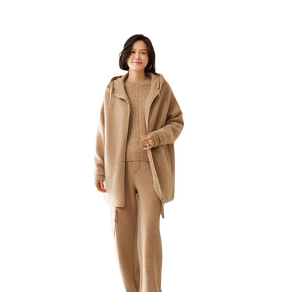 Thick, Draping Straight-leg Figure-flattering High-waisted Knitted Cashmere Wide-leg Pants For Women