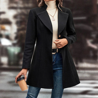 Women's Winter Overcoat Lapel Collar Single Breasted Outerwear Long Pea Coat