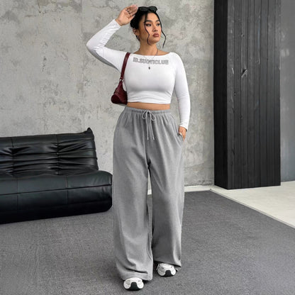 New Women's Drawstring-waist Straight-leg Casual Loose Pants