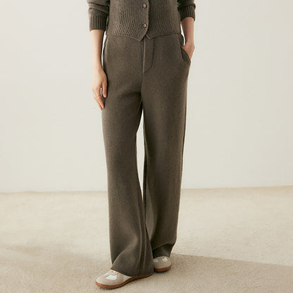 Thick, Draping Straight-leg Figure-flattering High-waisted Knitted Cashmere Wide-leg Pants For Women