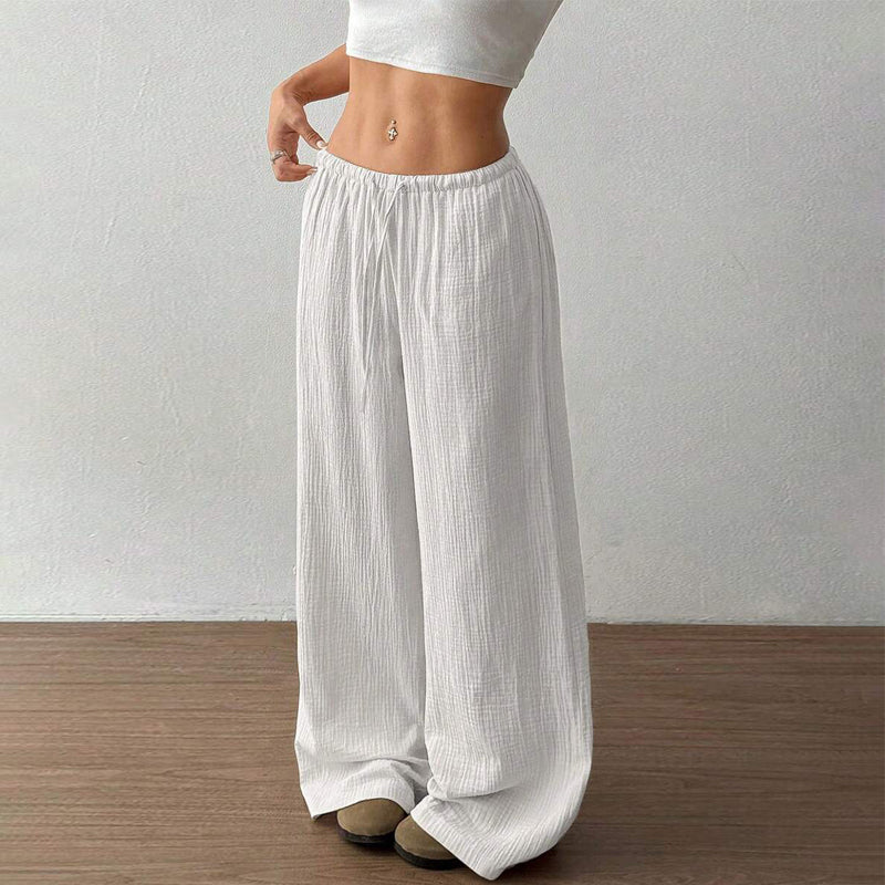 Plus Size Women's Solid Color High-Waisted Wide Leg Pants Drawstring Waist Casual Trousers For Spring And Autumn
