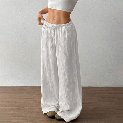 Plus Size Women's Solid Color High-Waisted Wide Leg Pants Drawstring Waist Casual Trousers For Spring And Autumn