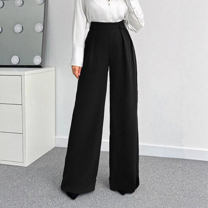 Women's Loose-fit, Figure-flattering Solid-color High-waist Wide-leg Pants