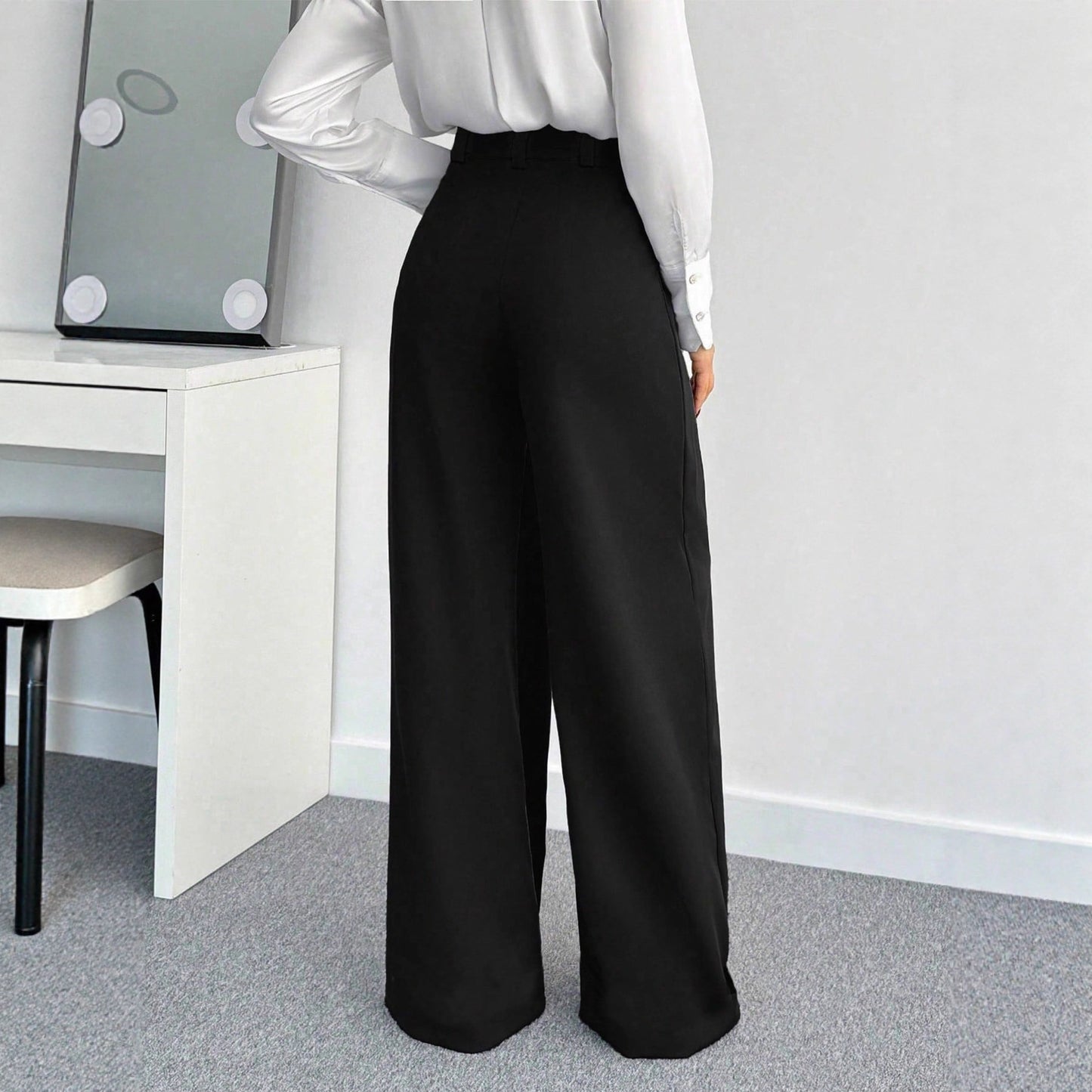Women's Loose-fit, Figure-flattering Solid-color High-waist Wide-leg Pants