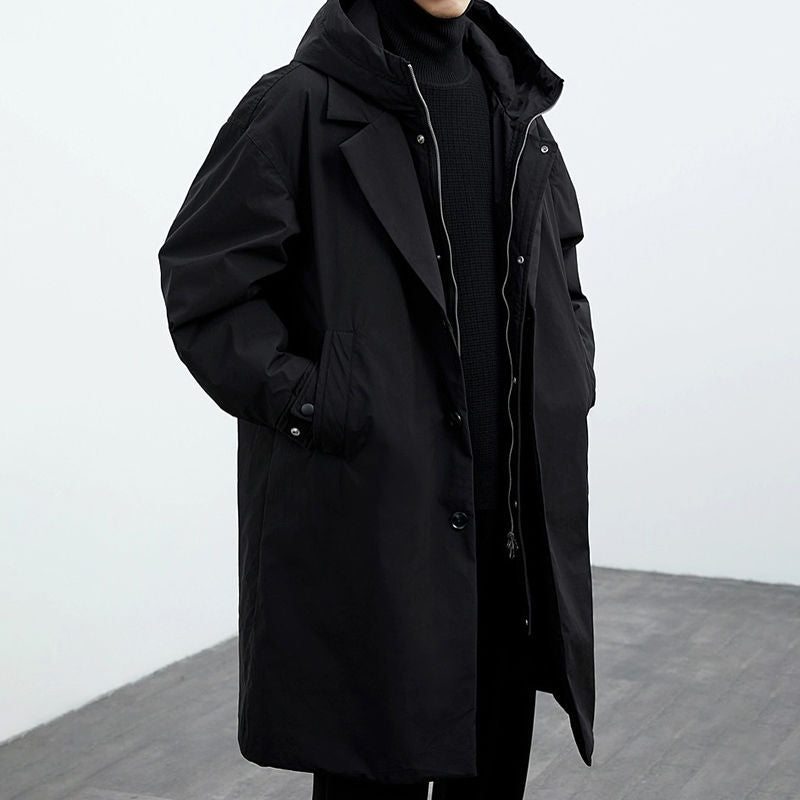 Coat Coat Men's False Two Pieces Hooded Mid-length Trench Coat