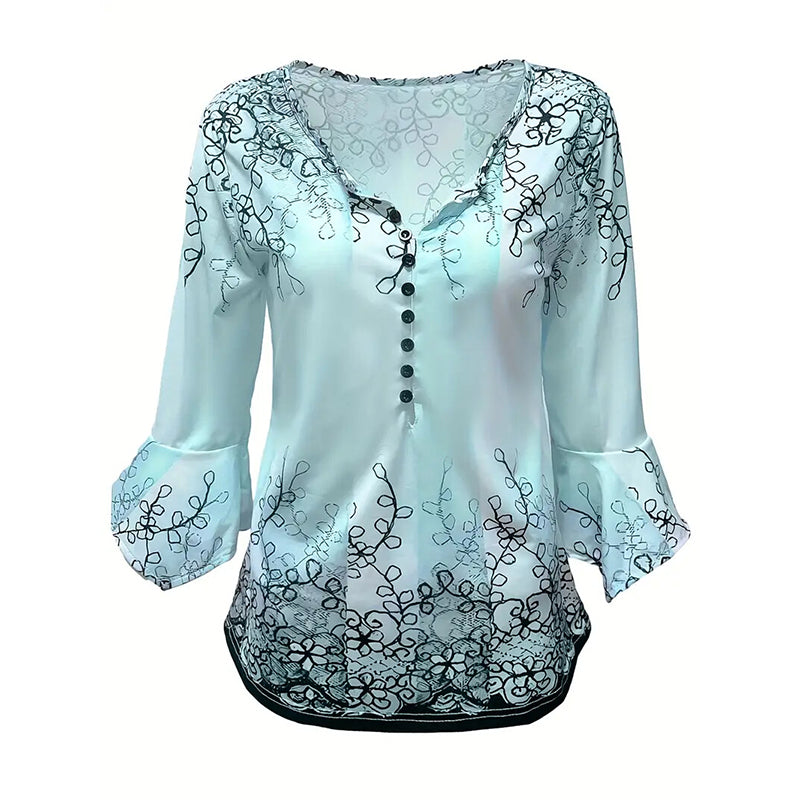 Women's V Neck 3 4 Sleeve T Shirts Button Front Dressy Casual Tees Shirt Tunic Blouses