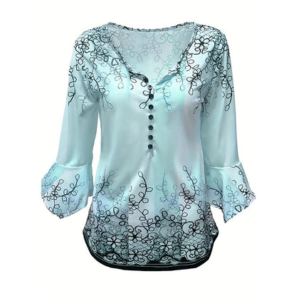 Women's V Neck 3 4 Sleeve T Shirts Button Front Dressy Casual Tees Shirt Tunic Blouses