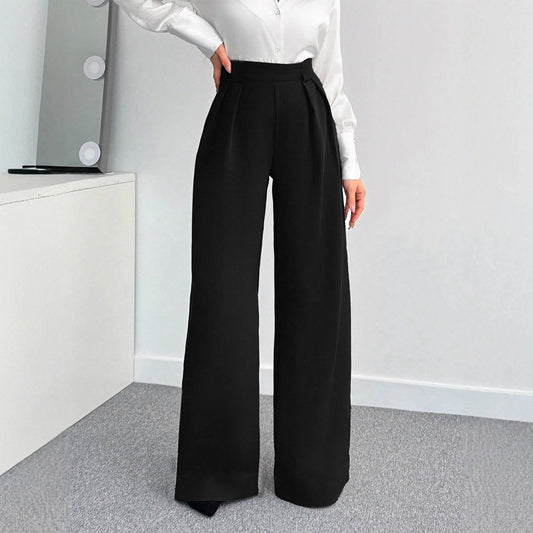 Women's Loose-fit, Figure-flattering Solid-color High-waist Wide-leg Pants